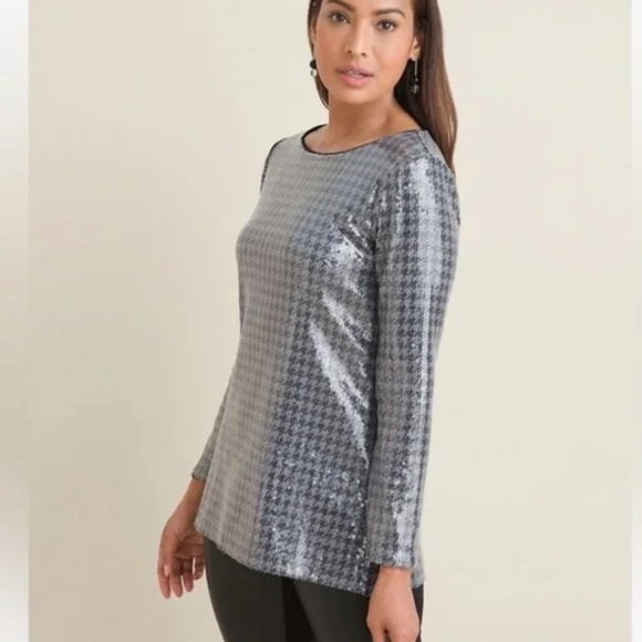 Chico's Tops - Chico’s - Houndstooth Sequin Tunic Knit Top | 2(L)